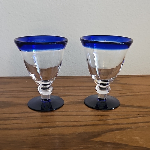 Other - 2 Cobalt Blue and Clear Glass Goblets